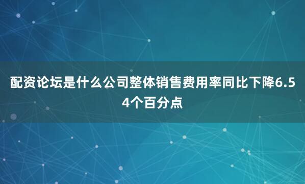 配资论坛是什么公司整体销售费用率同比下降6.54个百分点